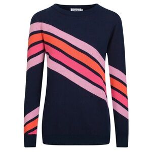 OX KNIT Elegant Navy Sweater with Vibrant Stripes 2X